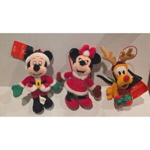 Disney Santa Mickey Minnie Reindeer Pluto Christmas Plush Ornament NWT VTG